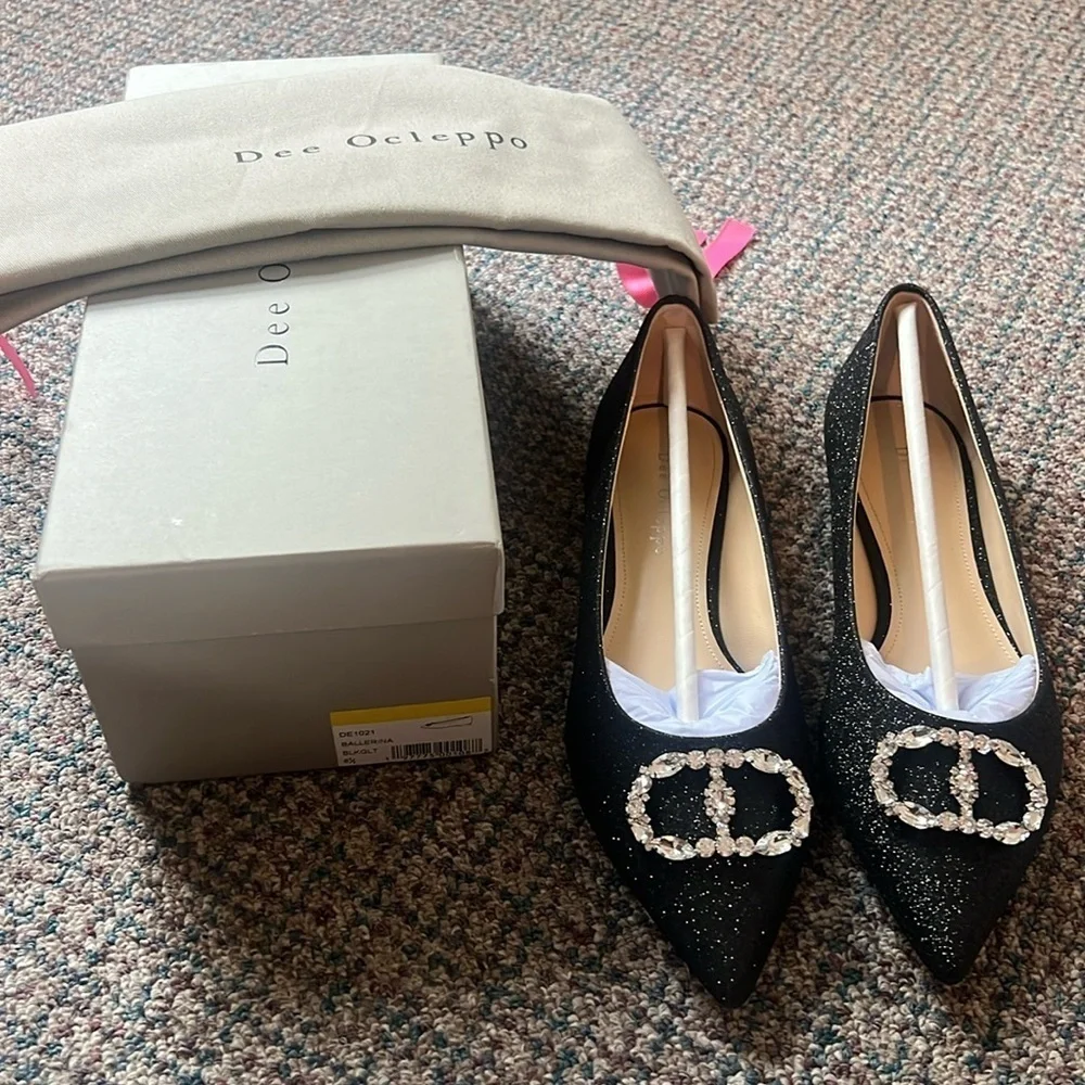 Dee Ocleppo Ballerina glitter-detail leather flats size 8.5 brand new condition
